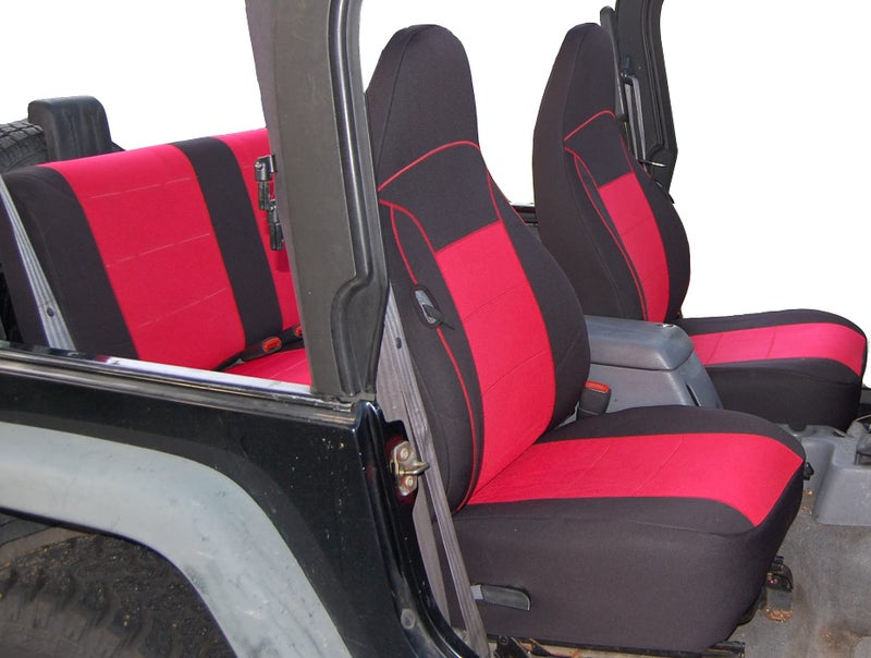 GEARFLAG Custom-Fit Neoprene Seat Covers for Wrangler TJ 1997-2002 - Full Set (Front and Rear) - Red/Black - Image 1